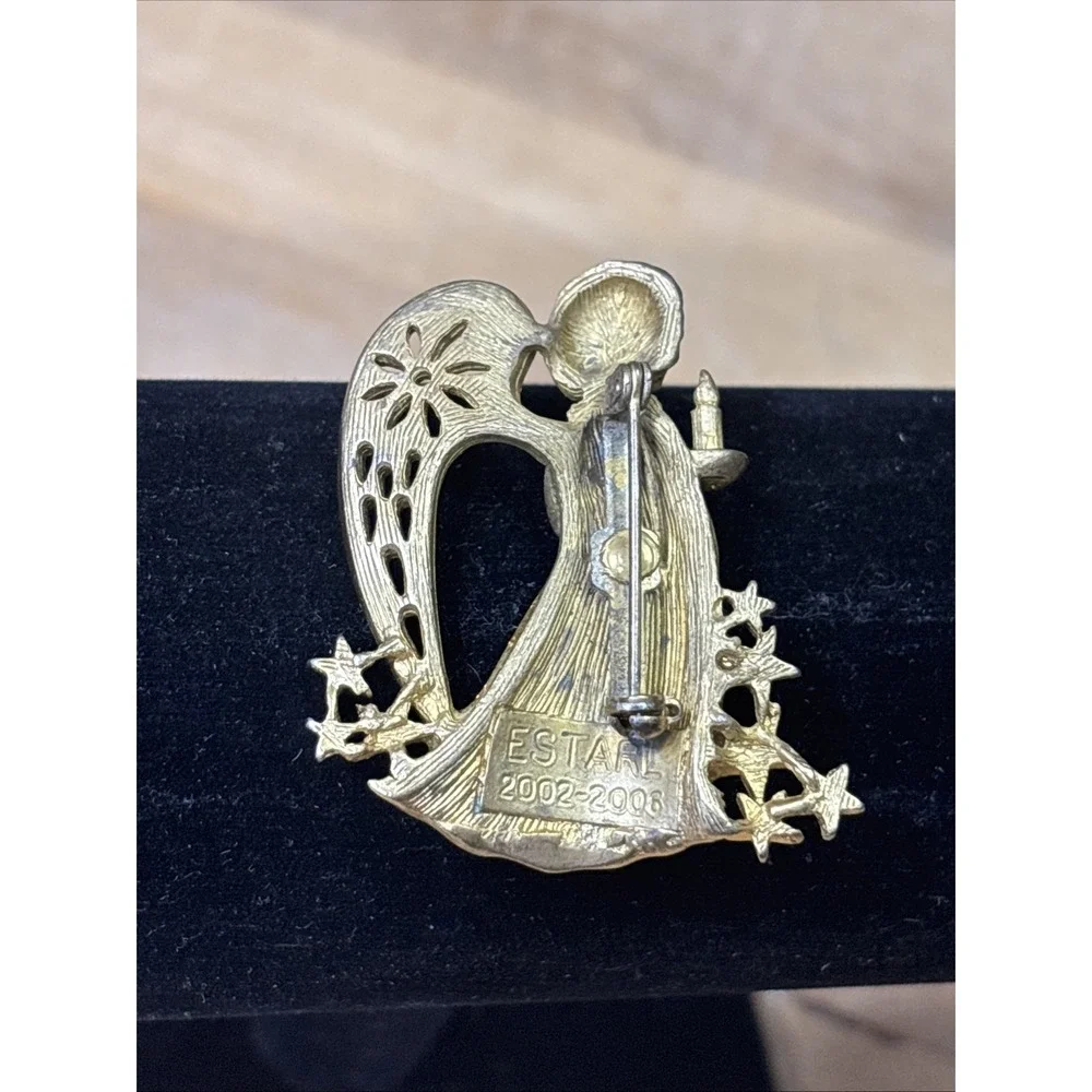 Vintage ESTARL Angel Brooch Yellow Glitter Enamel Gold Tone Pin 2002–2006
